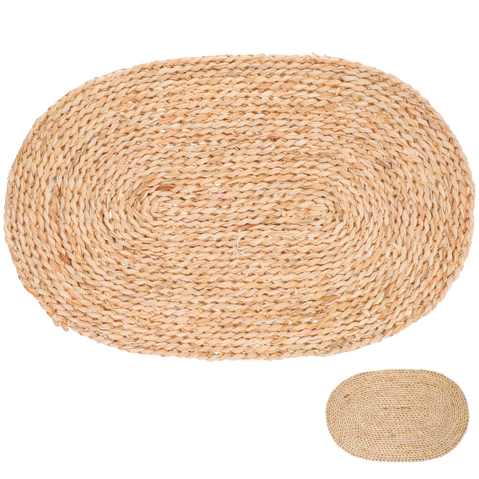 

Woven Straw Placemat Large Braided Heat Resistant Dining Table Decorative Handwoven Oval Cutlery Mat Household Tableware