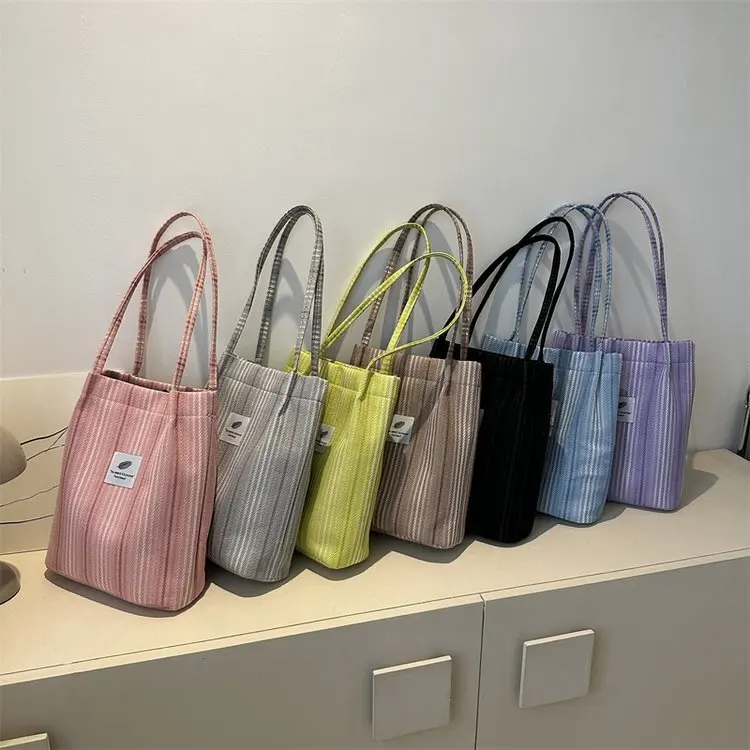 

Corduroy Totes Book Phone Storage Bags Female Soft Environmental Reusable Girls Shoulder Bags