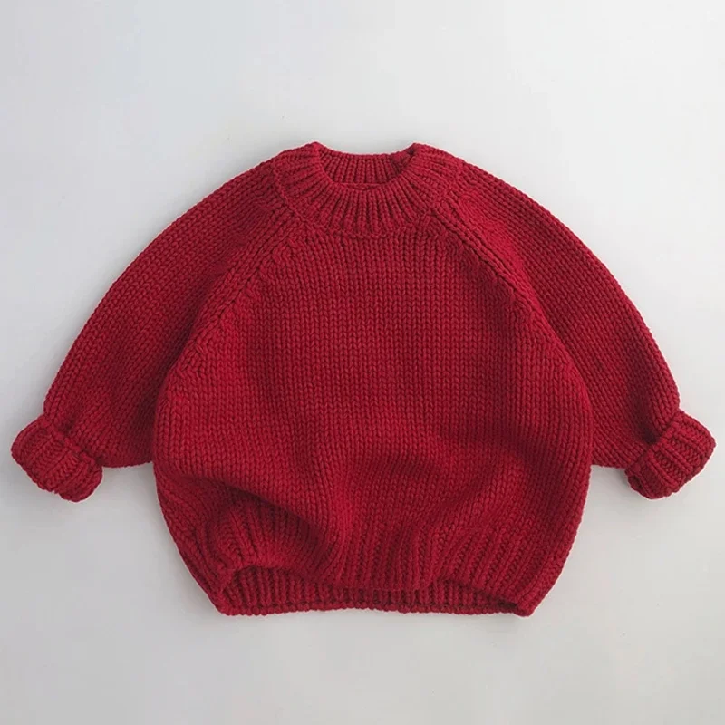 

Baby red knit loose sweater kids boy girl new year top clothes toddler thicken winter knitwear soft long sleeve infant pullover