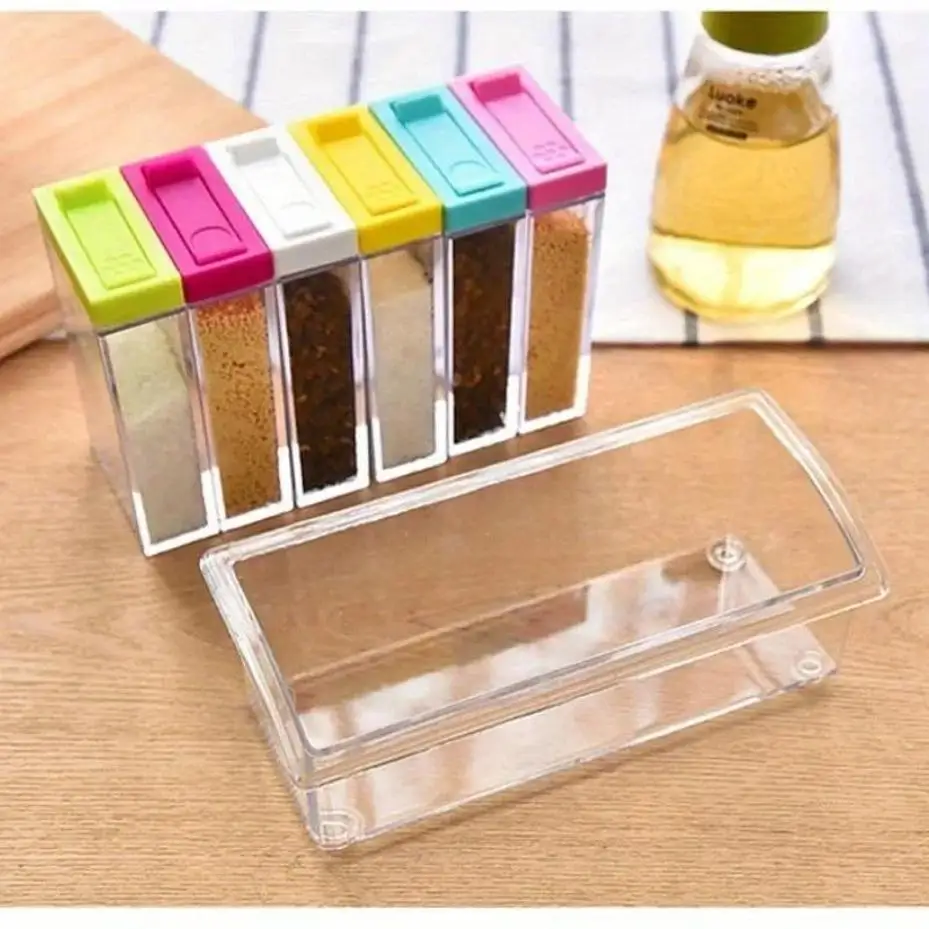 1 Pcs Spice Jar Seasoning Box 6 Pcs/Set Kitchen Spice Storage Bottle Jars Transparent PP Salt Pepper Cumin Powder Box Tool