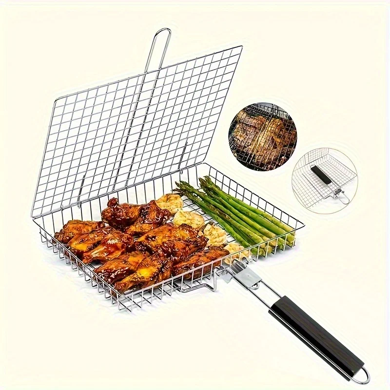 

Large Stainless Steel Bbq Grilling Basket With Handle - Nonstick, Bpa-Free, Ideal For Chicken & Meats - Essential Outdoor Cookin