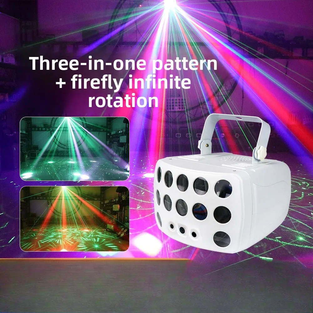 3-in-1 pattern + firefly butterfly light, stage light KTV voice-activated bar laser light led bouncing laser