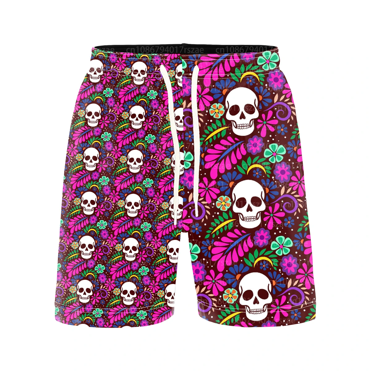 Rock Summer Fashion 3D Print Rose Skull Basic Casual Shorts Men\'s Beach Short Pants Mesh Bold Loose Hip Hop Basketball Shorts