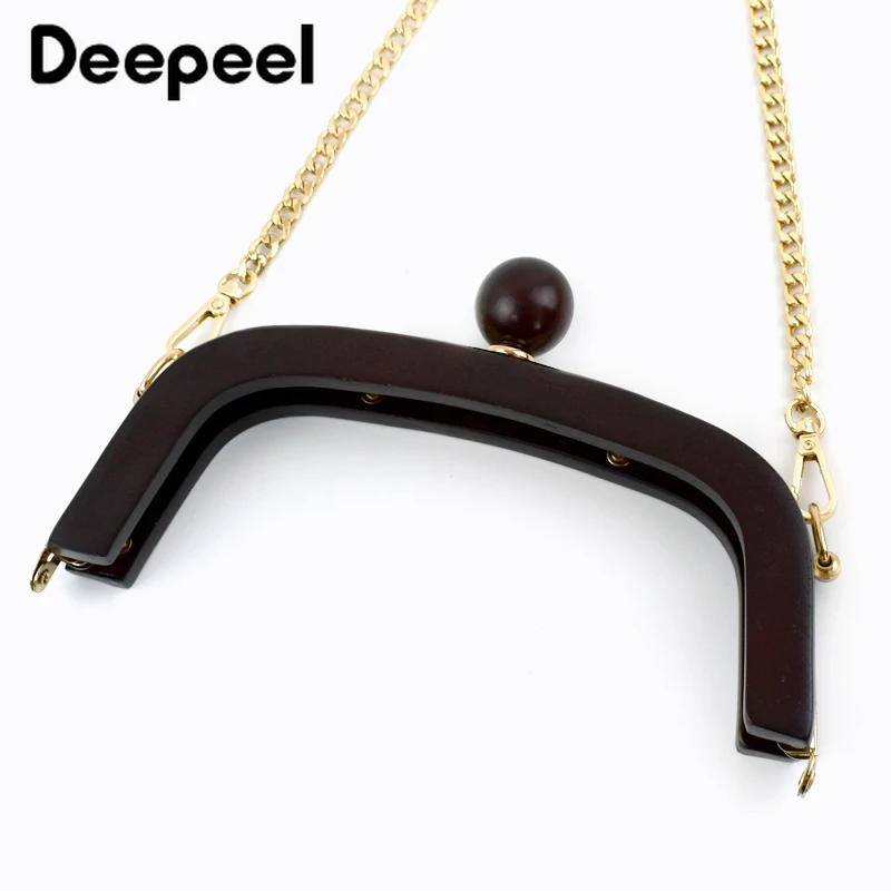 1Pc 20.5cm Wood Purse Frame Wooden Bead Bag Handles Metal Screws Wallet Closure Clip Kiss Clasp DIY Handmade Bags Accessories