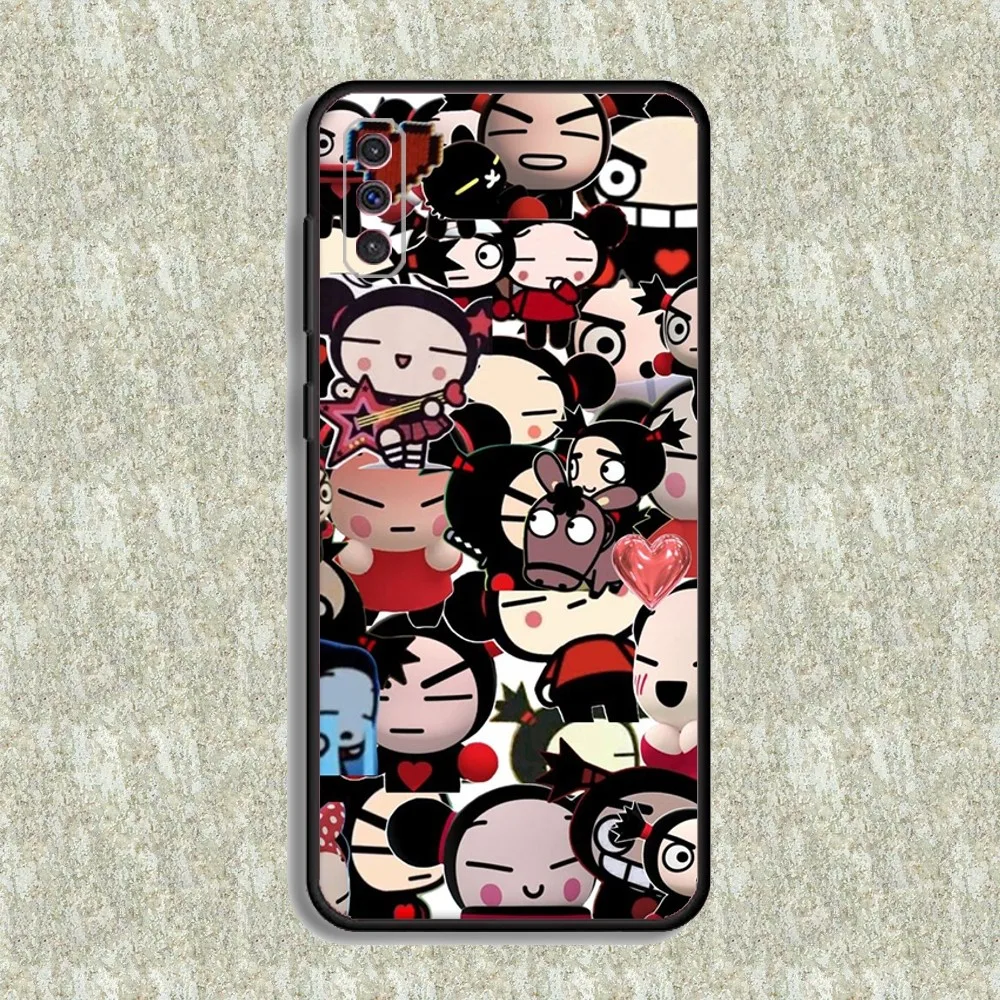 Cartoon Pucca Garu süße Handyhülle für Samsung S23,23,22,30,21,10,9,Note20 Ultra,Lite,Ultra,5G,Plus,FE,Schwarz Soft Case