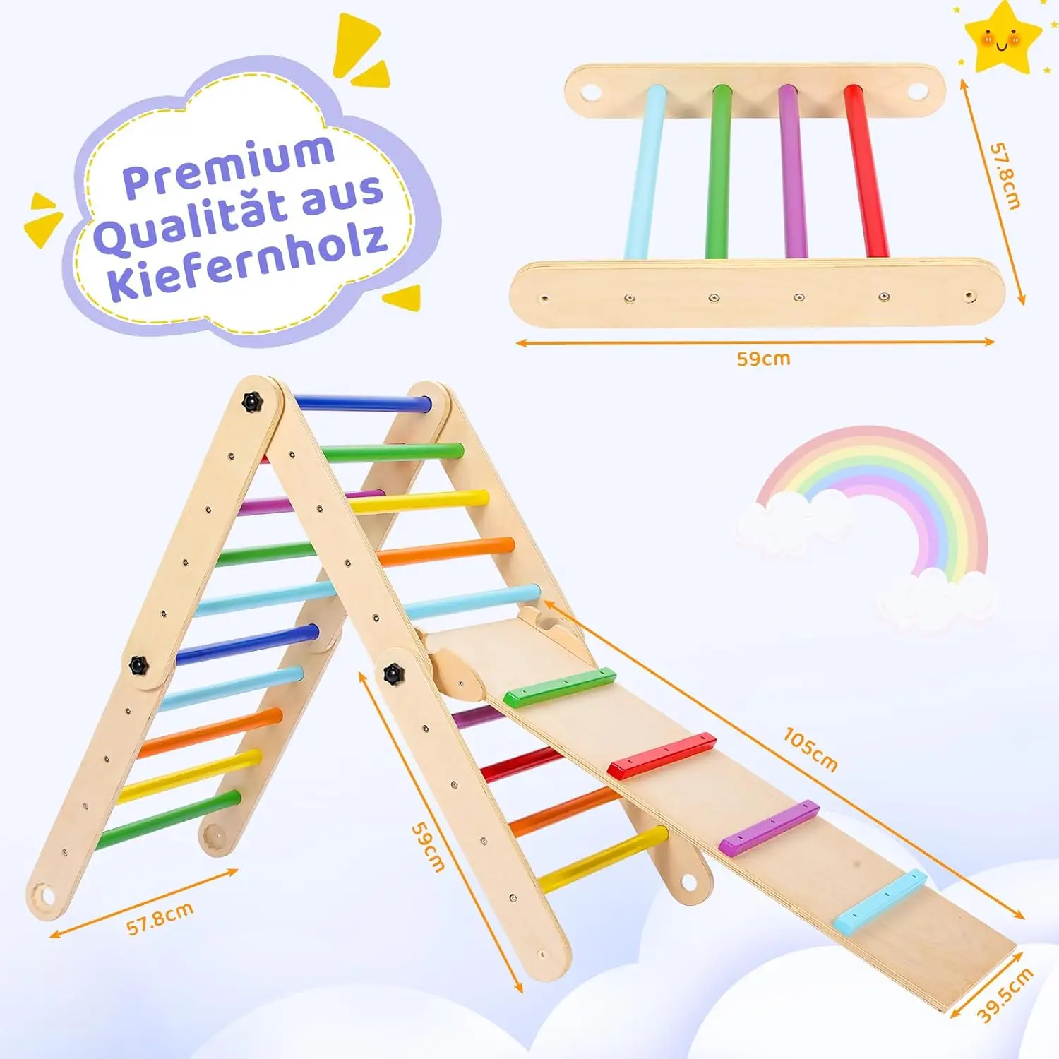 3 In1 Triangle Gym, Foldable Climbing Triangle Ladder Toys with Ramp, Indoor Climbing Toys for Kids, Play Gym, Climber, Rocker