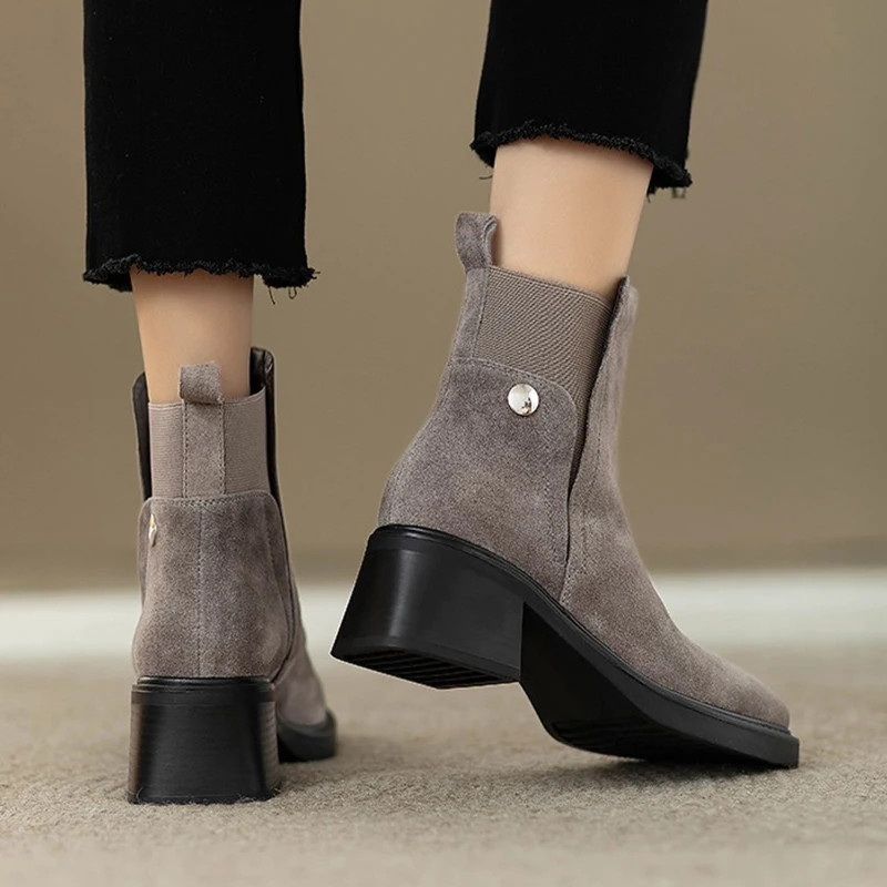 

High Heels Women Ankle Chelsea Boots Elegant Chunky Shoes 2025 Winter Suede Short Boots Brand Pumps Comfort Mujer Snow Botas