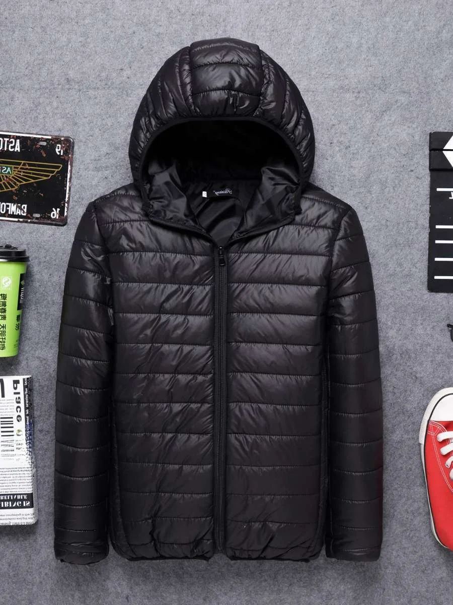 

Men's Lightweight Hooded Cotton Jaet Autumn Winter Special Wide Fit Casual Wear Daily Polyester Fiber Filled Long Zipper Coat