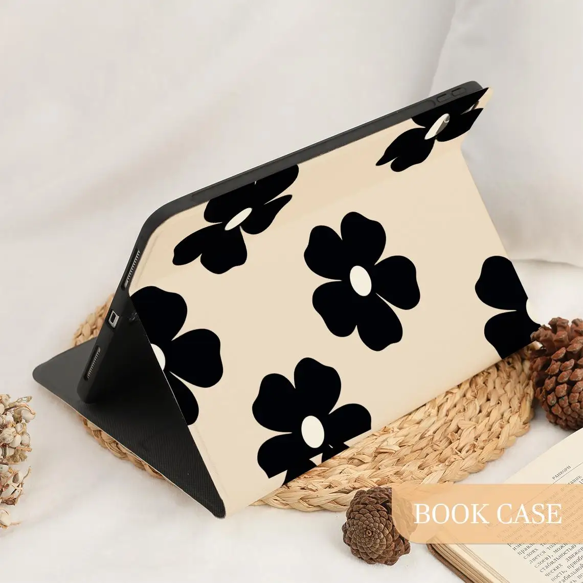 حافظة iPad بسيطة على شكل زهرة سوداء لهاتف Apple iPad 9.7 بوصة 10.2 بوصة 10.5 بوصة 11 بوصة iPad Air 6 5 4 iPad Mini 7/6/5 iPad Pro 2022 2021