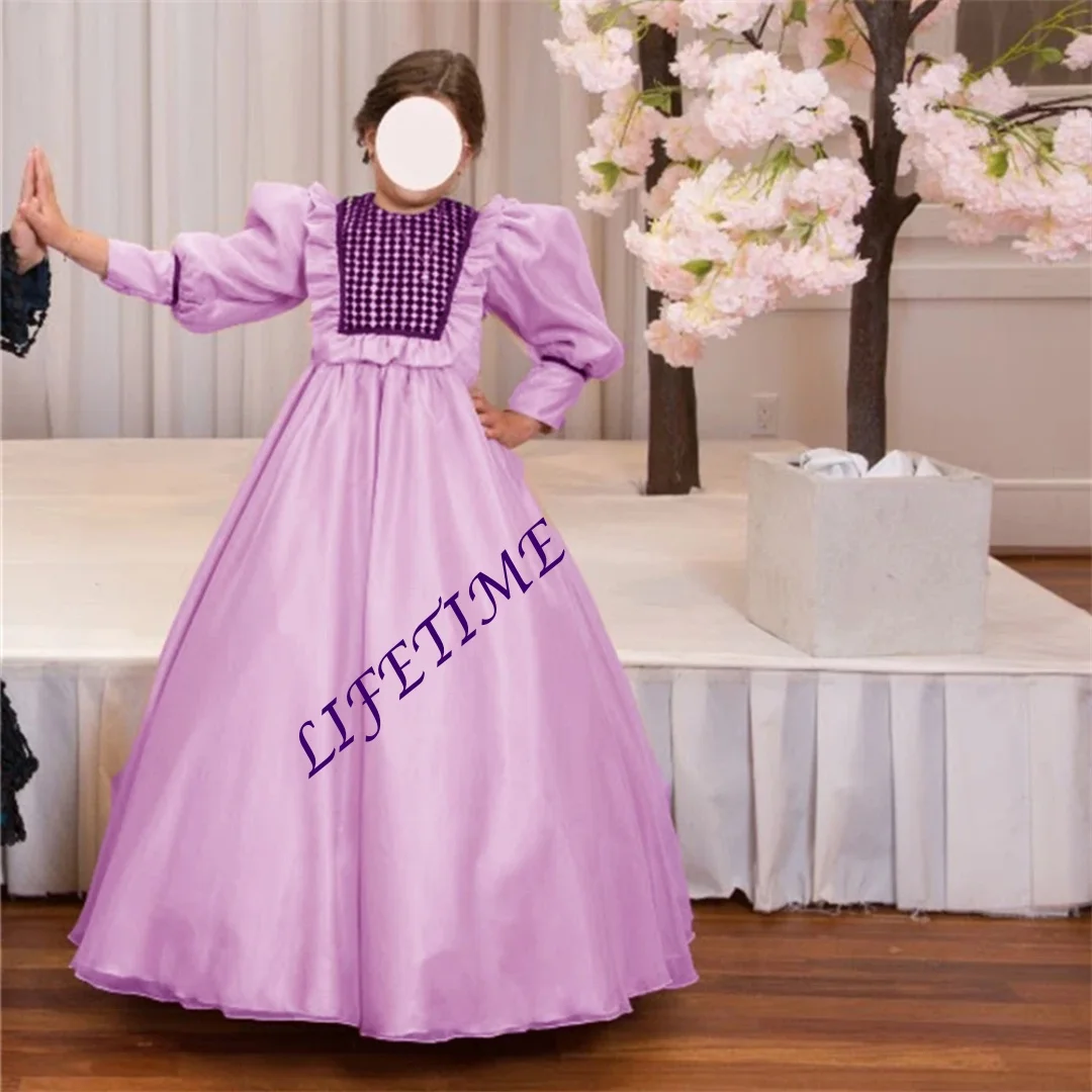 Prinzessin Elegantes langes Erstkommunionkleid mit Puffärmeln in A-Linie, bodenlang, klassisches Blumenmädchenkleid, individuell gestaltet, neu