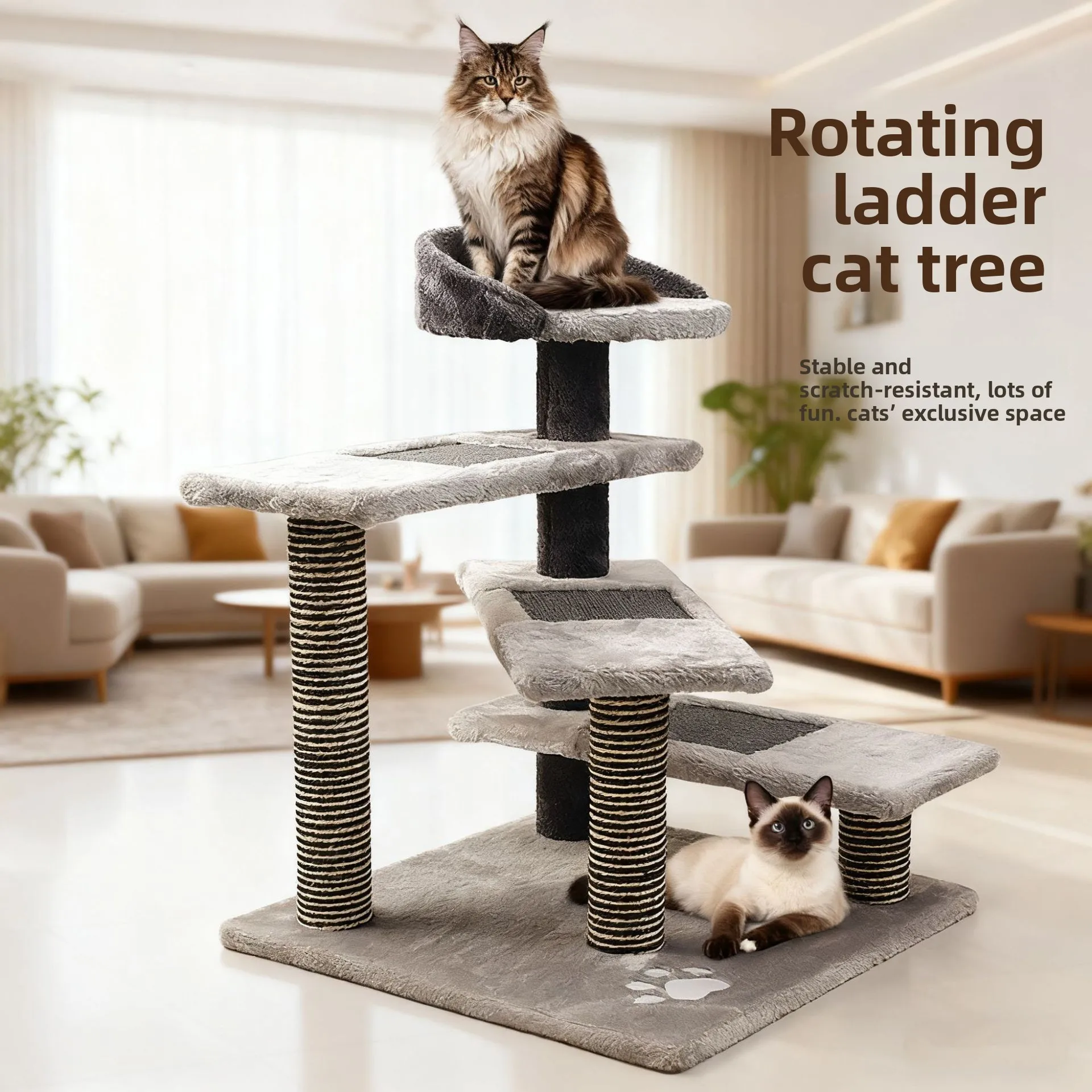 Rotating Ladder Cat Tree with Cats Jumping Platform Pet Toy Sisal Cat Scratching Post Suitable for Multiple Cats Cats Toys