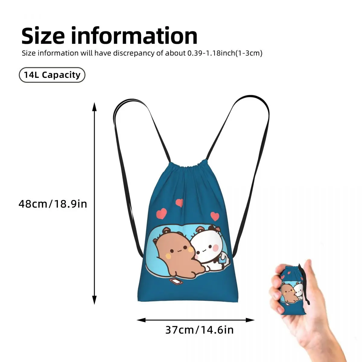 Bubu Dudu Panda Bears Cartoon Drawstring Backpack hiking cycling Bag Portable Travel Drawstring Bag for Men Women
