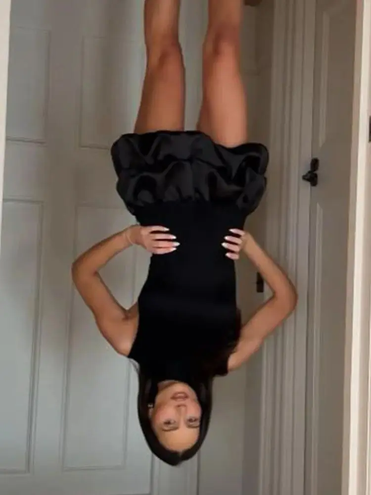 HH レディース 冬服 スタンドカラー スプライス ​ ​ レースショートドレス 女性らしい気質 多用途 スリム ジッパー ノースリーブ ブラックドレス