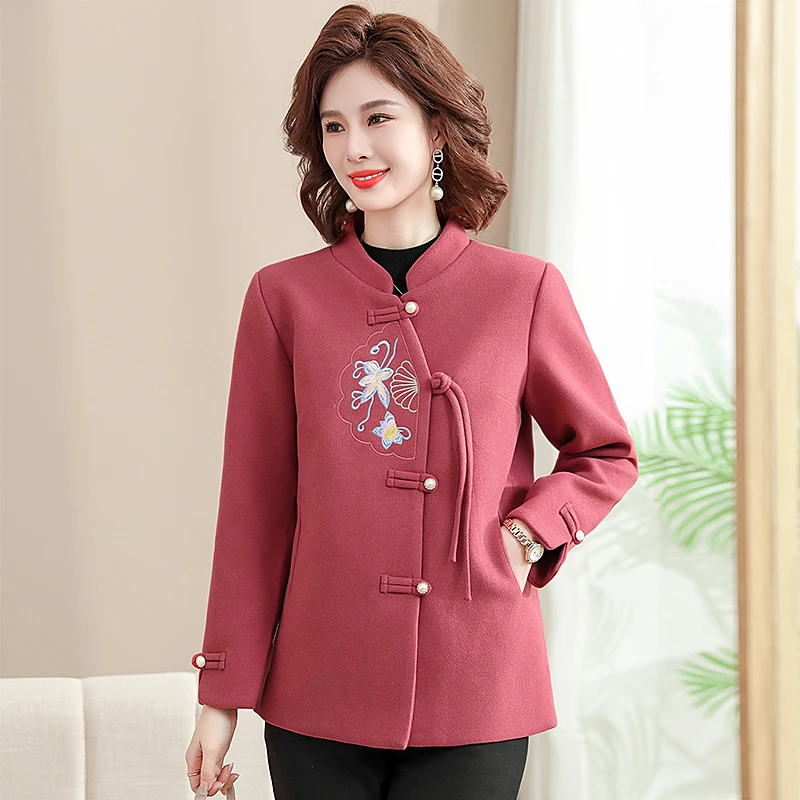 Chaqueta china de lana de mediana edad para mujer, abrigos de moda Retro de gran tamaño, prendas de vestir exteriores de lujo, Top con 5XL, novedad de primavera 2024