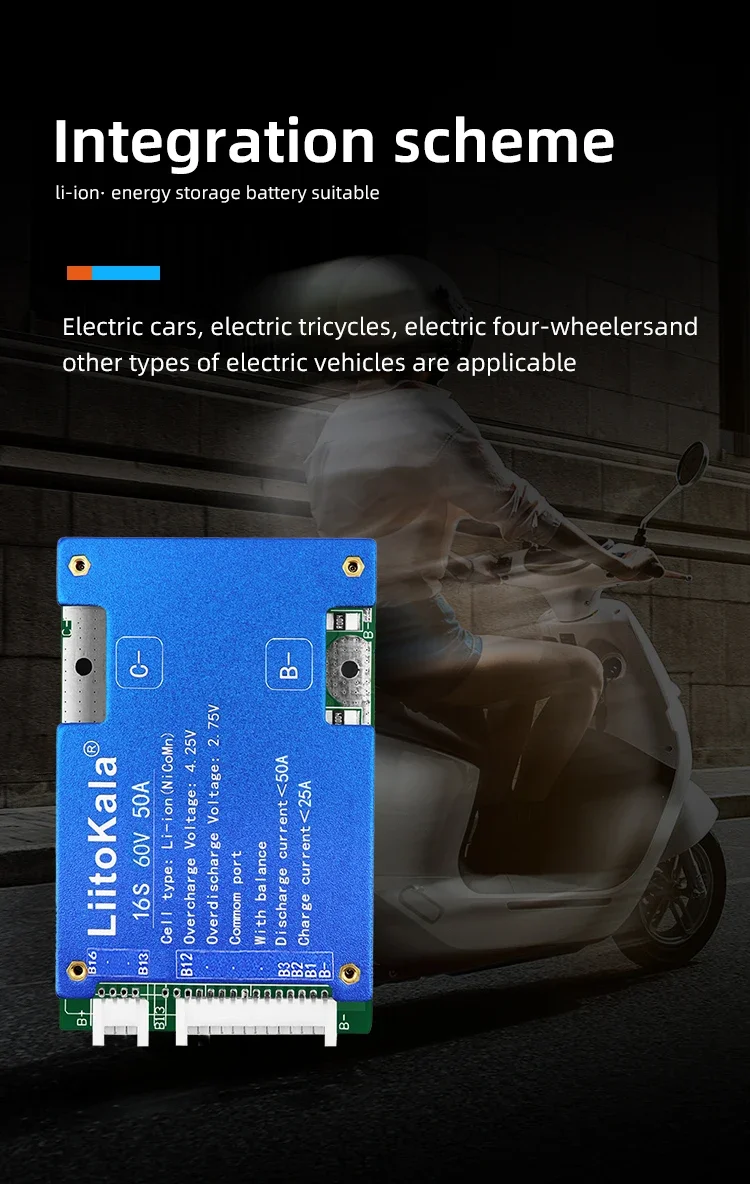 1-10PCS LIitoKala 16S-60V50A-BMS Lithium Polymer Battery BMS Port PCM 60V Li-ion Battery Pack Balance Protection Board