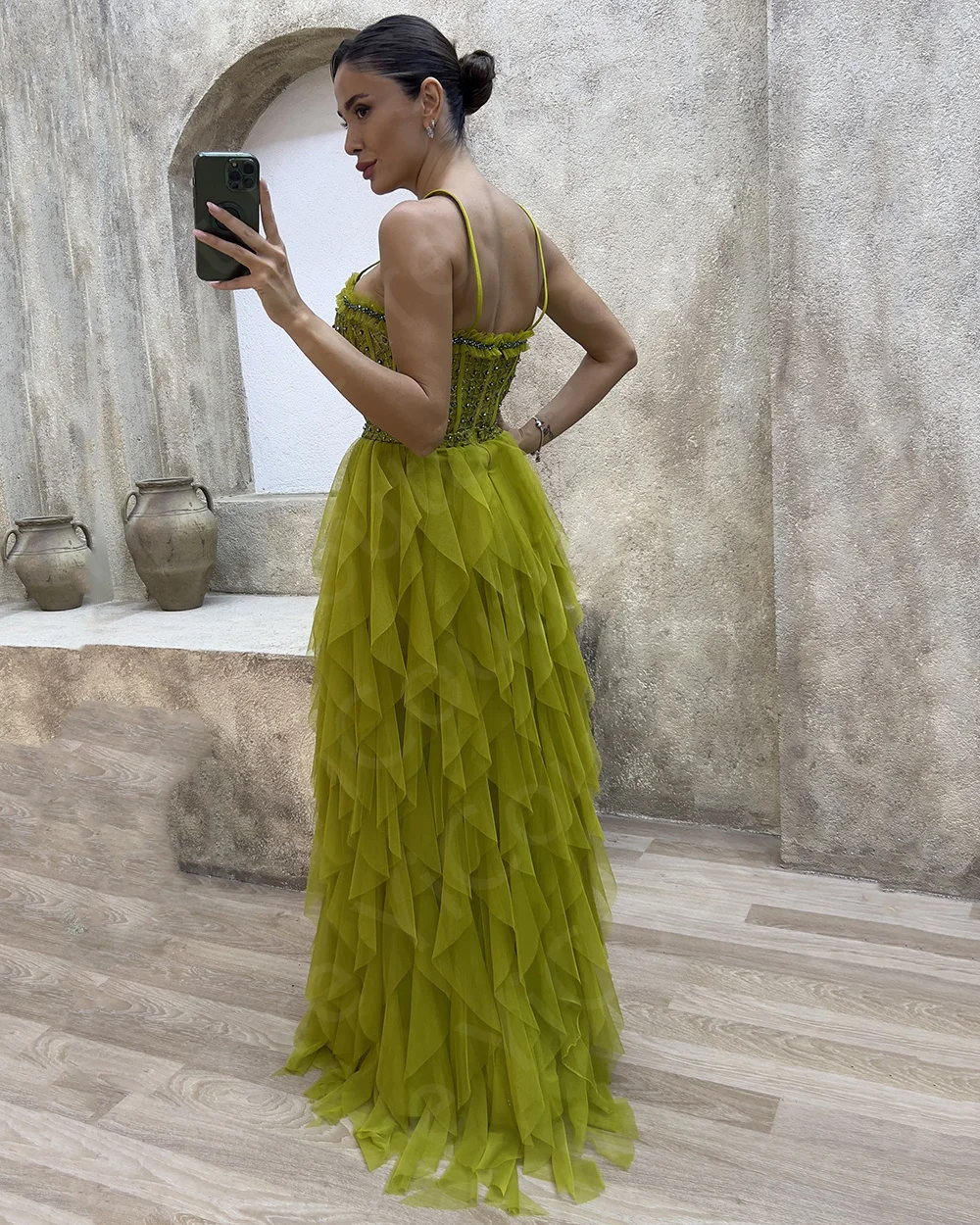 Charming Dark Green Evening Dresses 2024 Tiered Ruffles Skirt Prom Gowns Sweetheart Beading Wedding Party Dresses Back Out