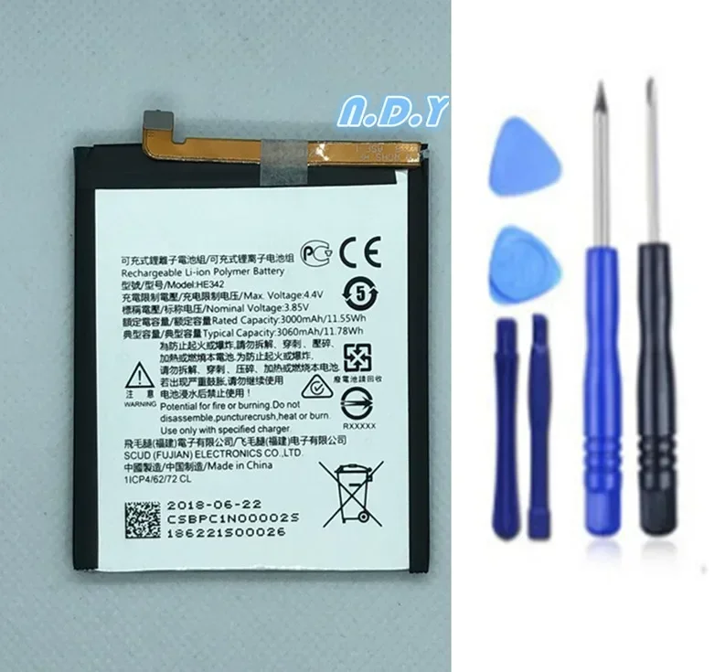 Original HE342 3060mAh Battery For Nokia X6 2018 6.1 Plus TA-1099 HE 342 Batteries Bateria + Free Tools