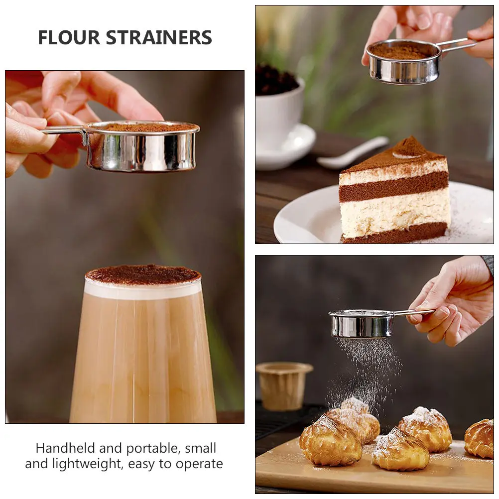 Stainless Steel Flour Sifter 2 Piece Fine Mesh Baking Sieve for Sugar Powder Matcha Easy Clean Portable