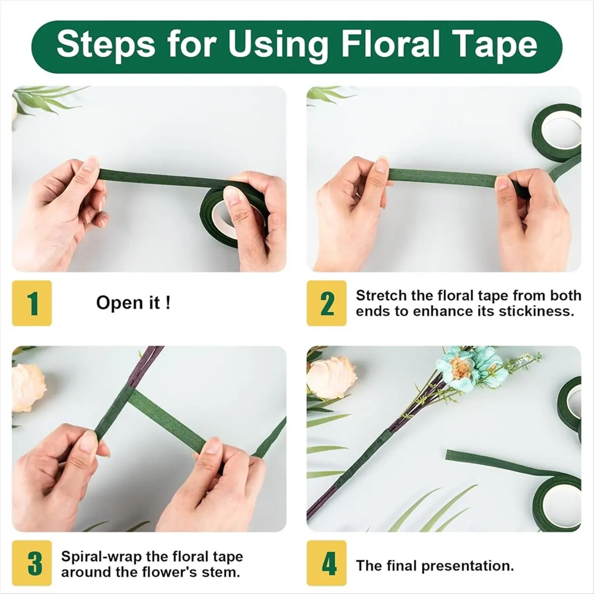 A79G Floral Tape and Floral Wire Kit,Includes 4 Rolls of Flower Tape and 40 Flower Stems Wire for Bouquet Wrapping, Floral
