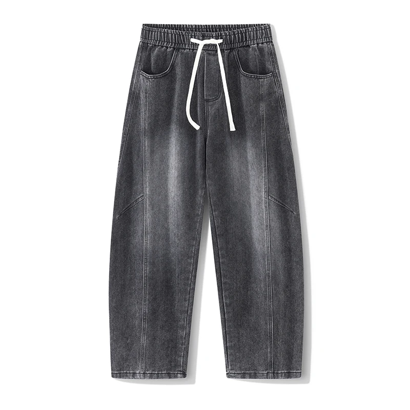 Vintage Men's Jeans, Autumn New Style, Korean Style, Patchwork, Curved Cut, Wide Leg Jeans, Black and Smoky Grey Y2k Clothes Men