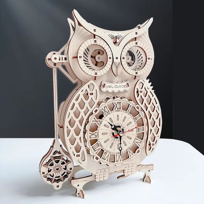 3D Wooden Owl Clock DIY Kit, Mechanical Retro Pendulum Wall Clock Model Building Set for AdultsGoods in stock