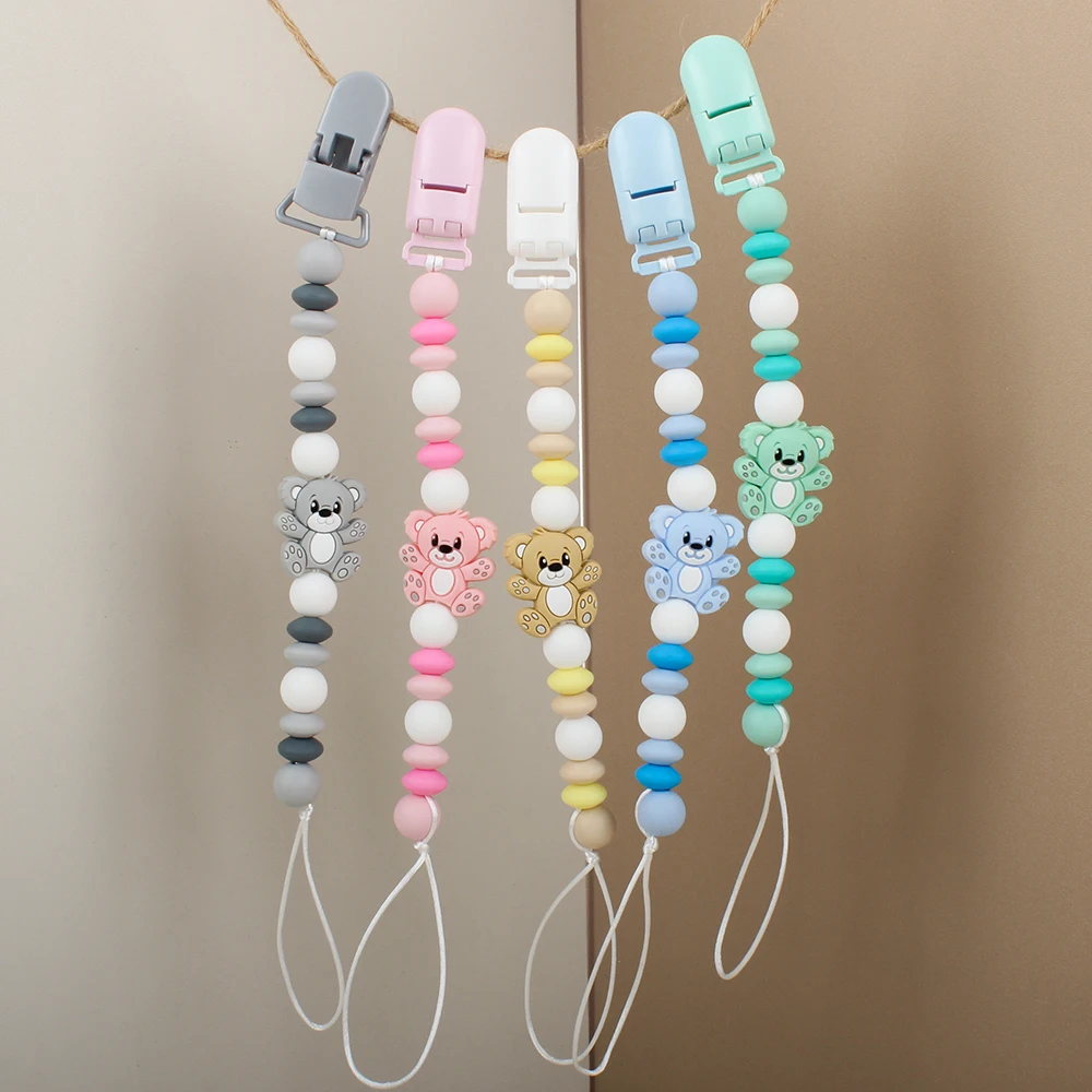 Baby Pacifier Clips Chian Anti-Lost Nipple Holder Bear Silicone Beads  Baby Teething Dummy Holder Newborn Chew Gift Accessories