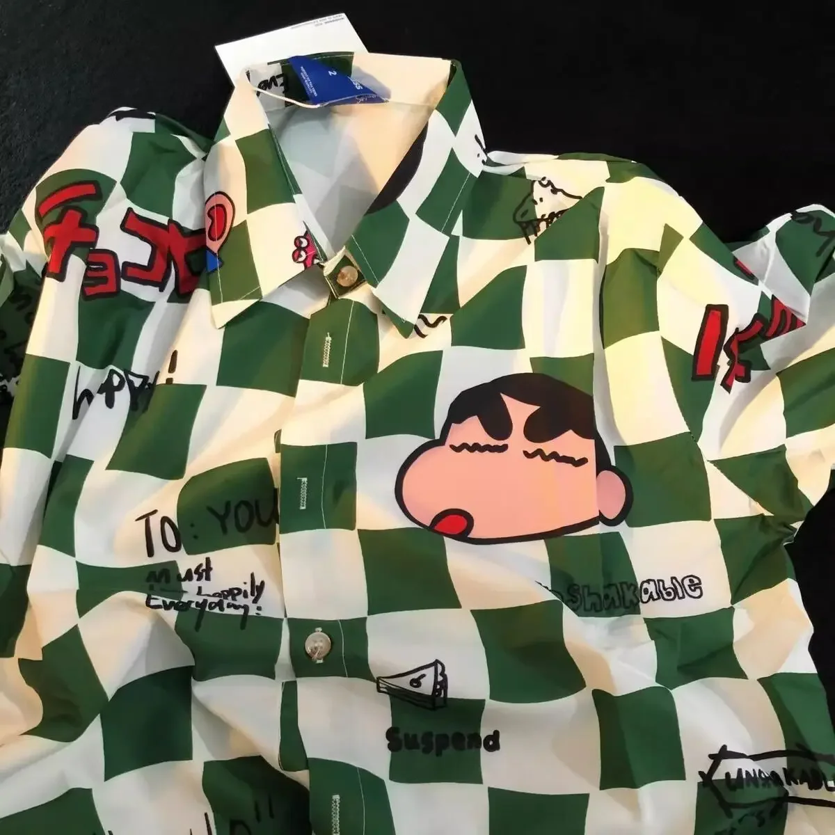 

Crayon Shin-chan Summer new style fashionable multi-color checked loose short-sleeved casual shirt for couples
