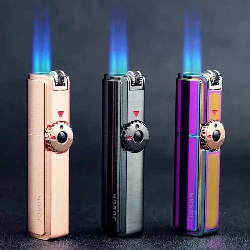 Jobon Torch Lighter Powerful Three Straight Blue Flame Grinding Wheel Windproof Cigar Lighter Turbo Spray Gun Men's Gadgets