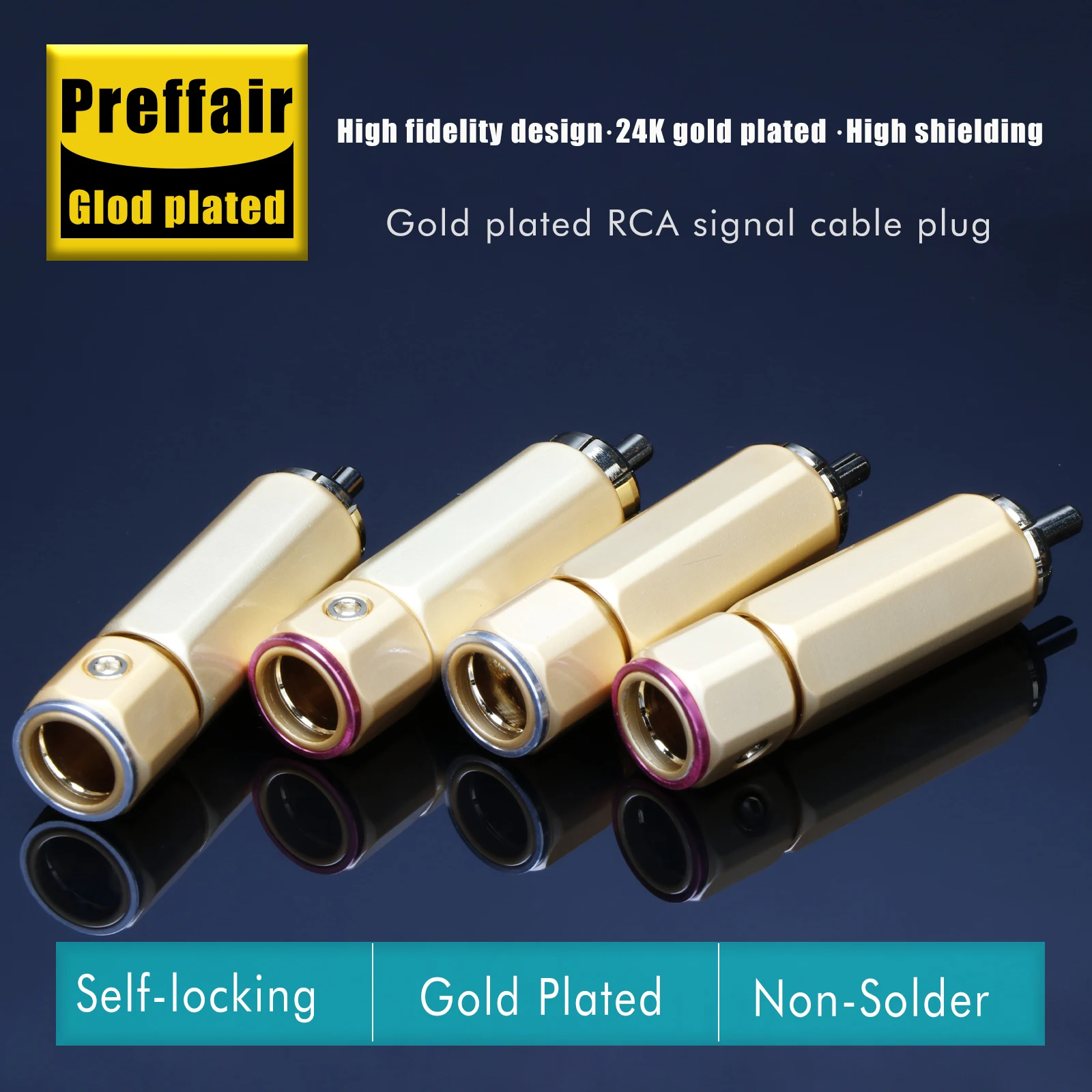 Musical Sound RCA Plug Connector HiFi 24K Gold Plated RCA Plug Terminal Male Audio Jack Lotus Adapter Self-locking Shielding