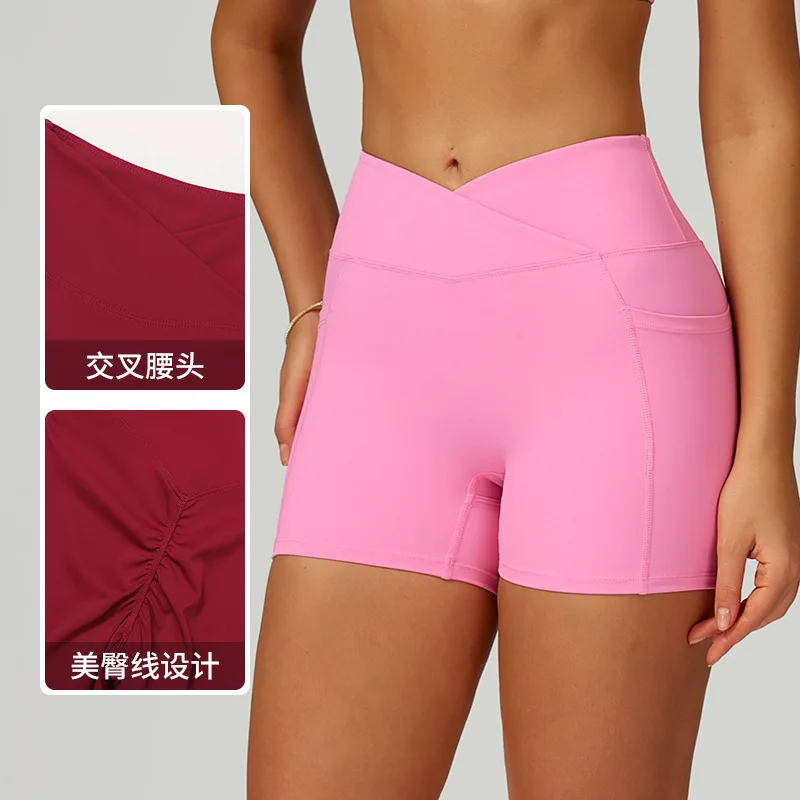 Cross Waist Butt Lifting Yoga Shorts High Waist Hip Push Up Running Short Pants Quick Dry Gym Body Shaper Workout Fitness Tights