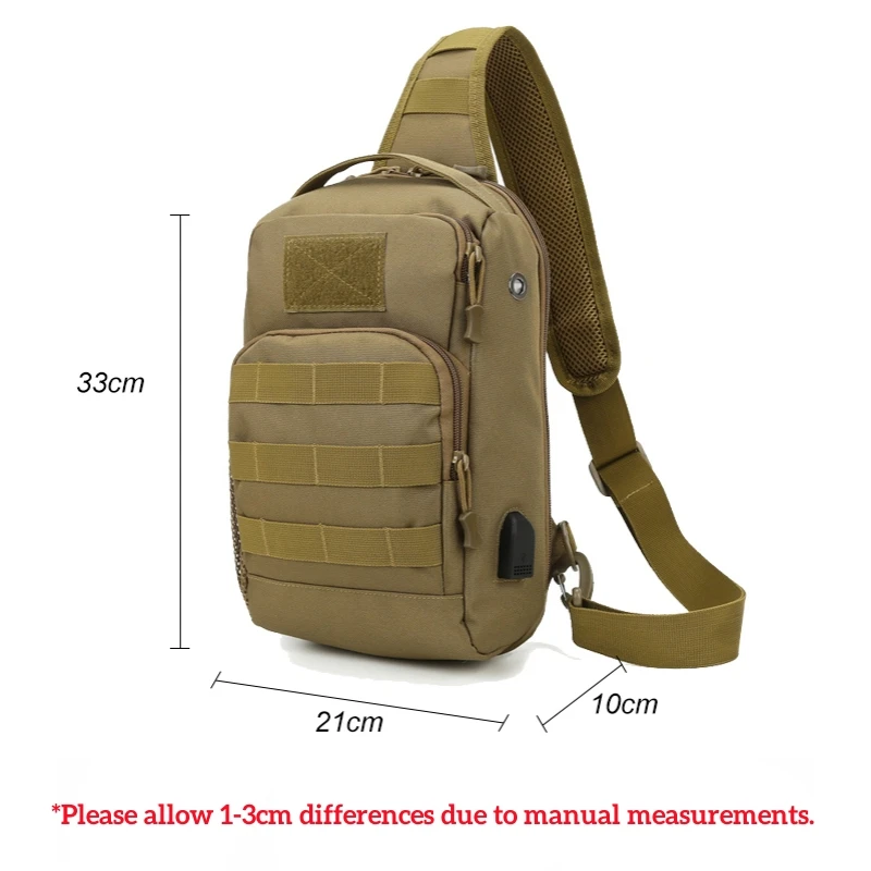 USB Tactical Chest Bag Sling Backpack Handbag Men Outdoor Sports Fishing Pure Hiking Travel Hunting Camping Shoulder Men Bags