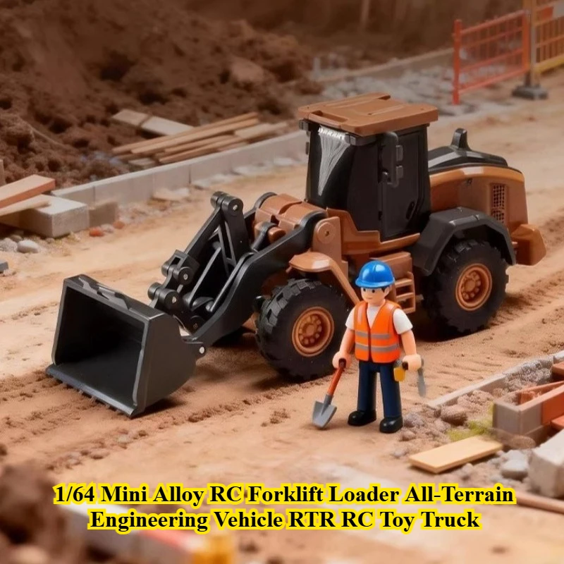 1/64 Mini Alloy RC Forklift 2.4GHz High Power Type-C Rechargeable Front Loader All-Terrain Engineering Vehicle RTR RC Toy Truck