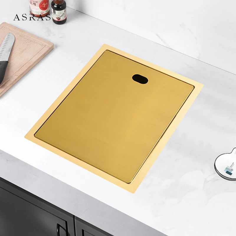 

Nanometer Gold 304 Stainless Steel Handmade kitchen Bar Counter Sink Cover hidden Single Kitchen Small Size Kitchen Sink