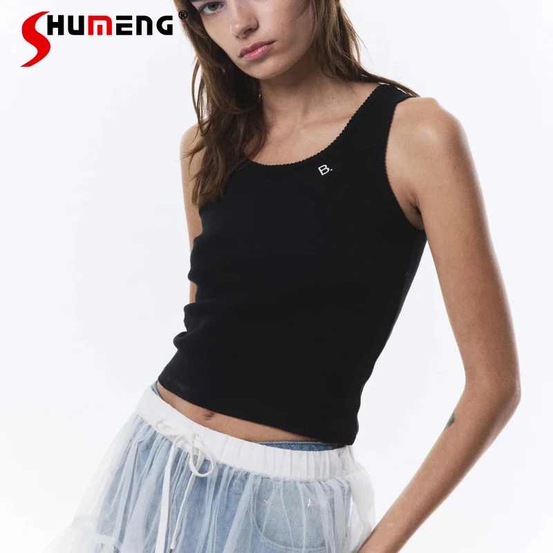 

Новинка лета: Женские повседневные топы в японском стиле, однотонные, черные, с вышивкой букв, облегающие, модные, 2026