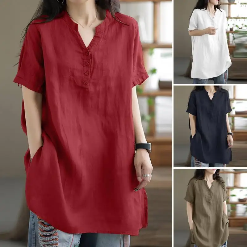 

Women's Twisted Button Short Sleeve Shirt Single Top Vintage Style Fashionable And Stylish Ladies' Clothing