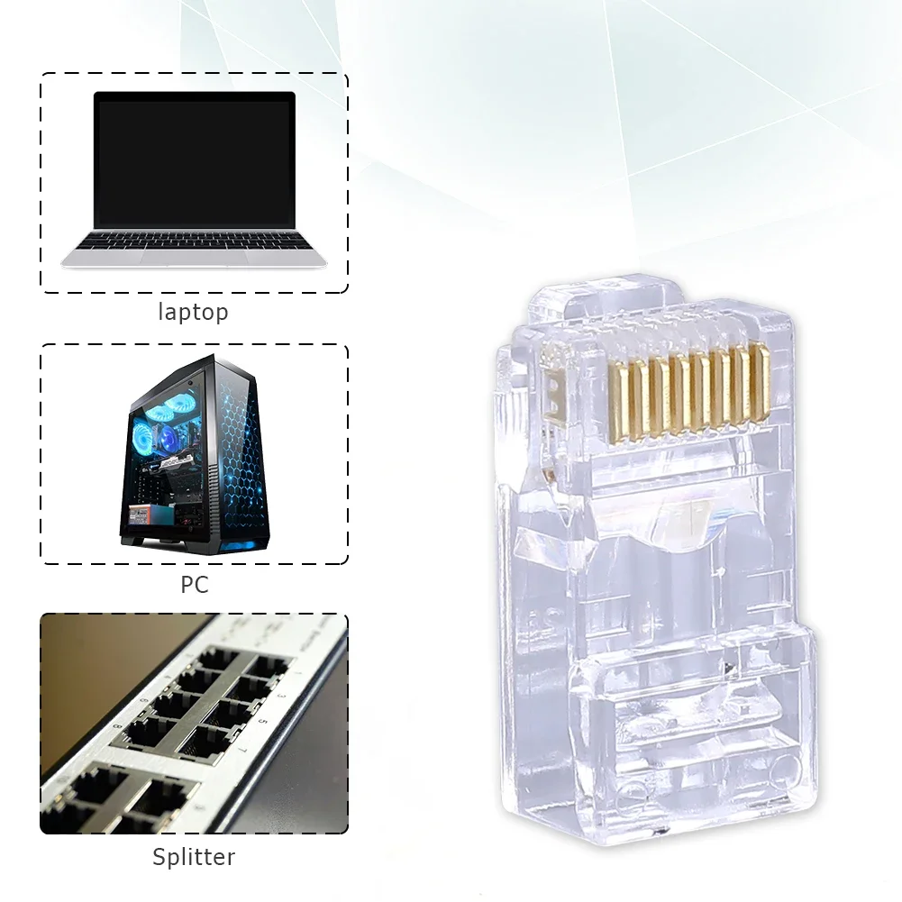 Connecteur de prise modulaire réseau Net Cat6 Cat5 RJ45, plaqué or, 8P8C, prise modulaire non blindée, câble Ethernet, sertisseuse RJ 45, 100 pièces