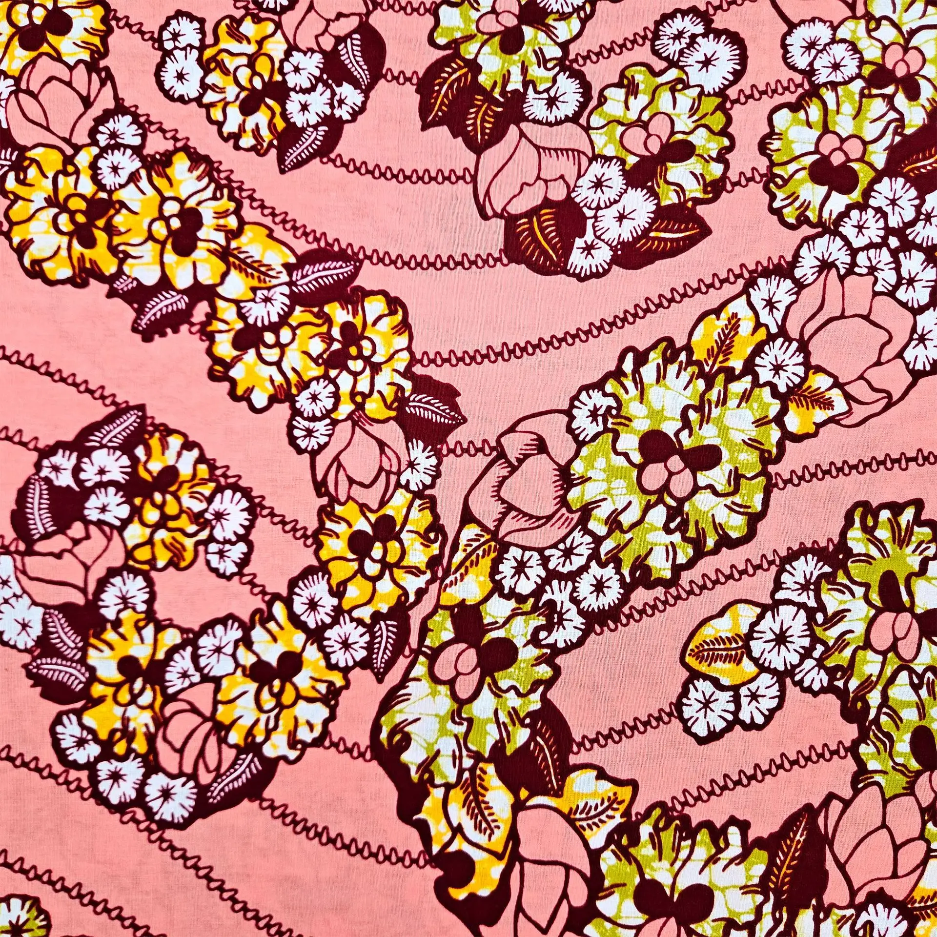 Floral Printed Orange Pink Cotton African Waxed Fabric DIY Sewing Dress Clothes Pants Cotton Fabric 115CM Wide 6Yards Long R7110
