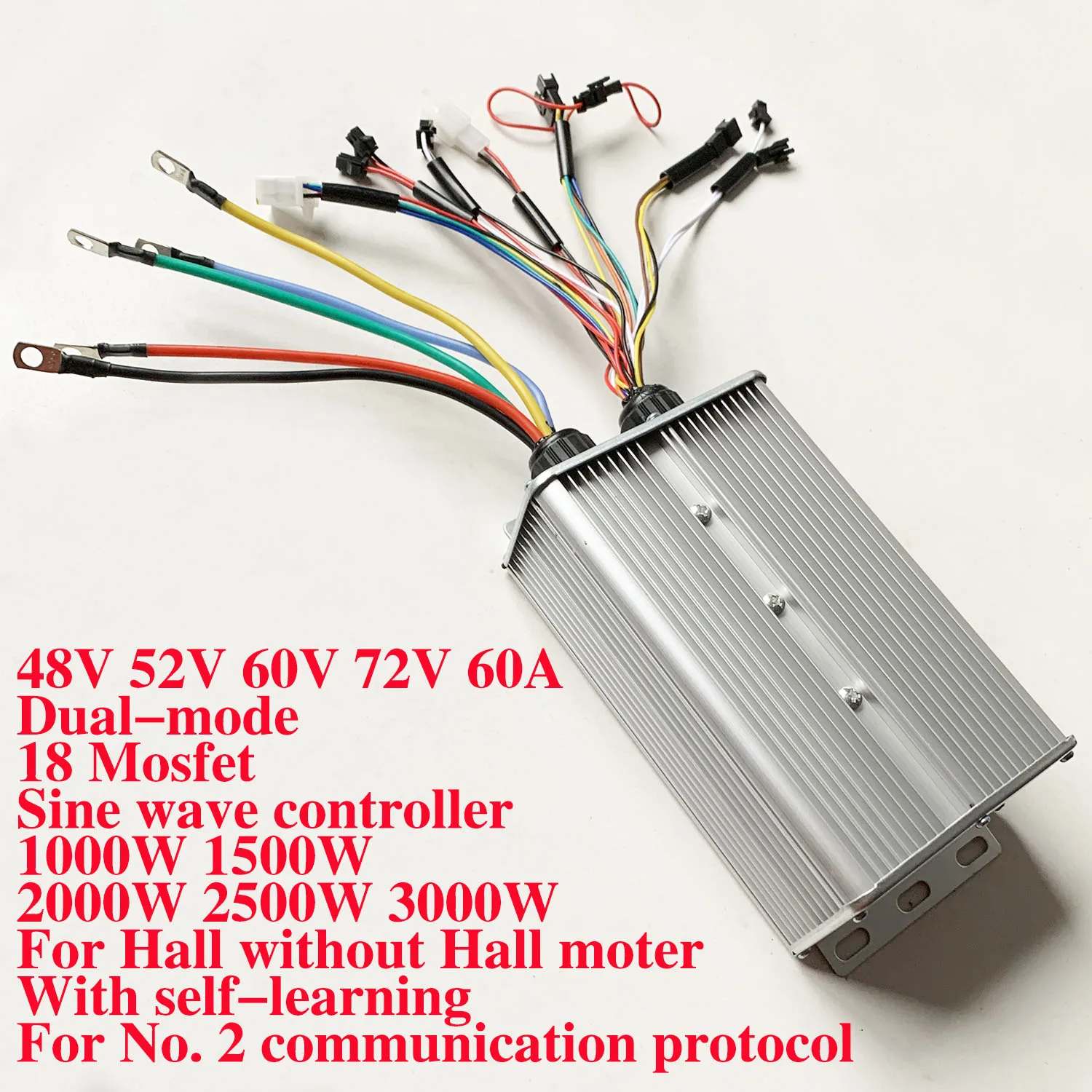 

60A 3000W dual mode big18 MOSFET sine wave controller 1000W 2000W 2500W 48V 52V 60V 72V for No. 2 protocol instrument e bicycle
