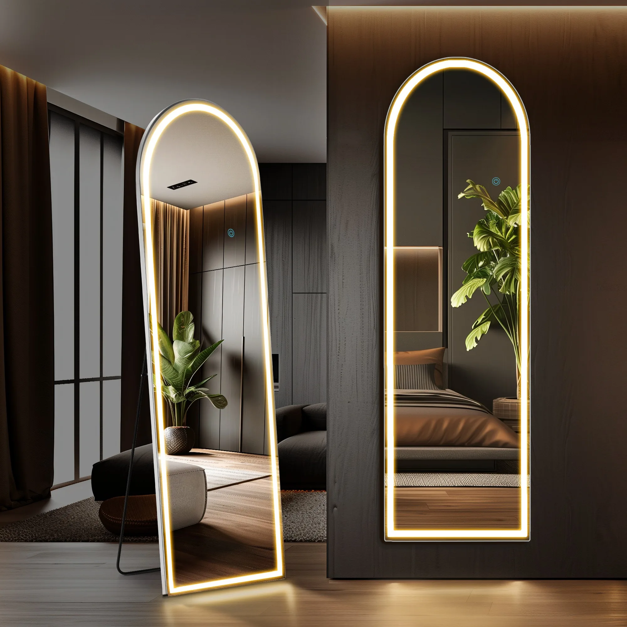 

MCQ Arched/Rectangular LED Full Length Mirror, Full Body Floor Mirror Standing Hanging or Leaning Wall, Arch Wall Mirror with