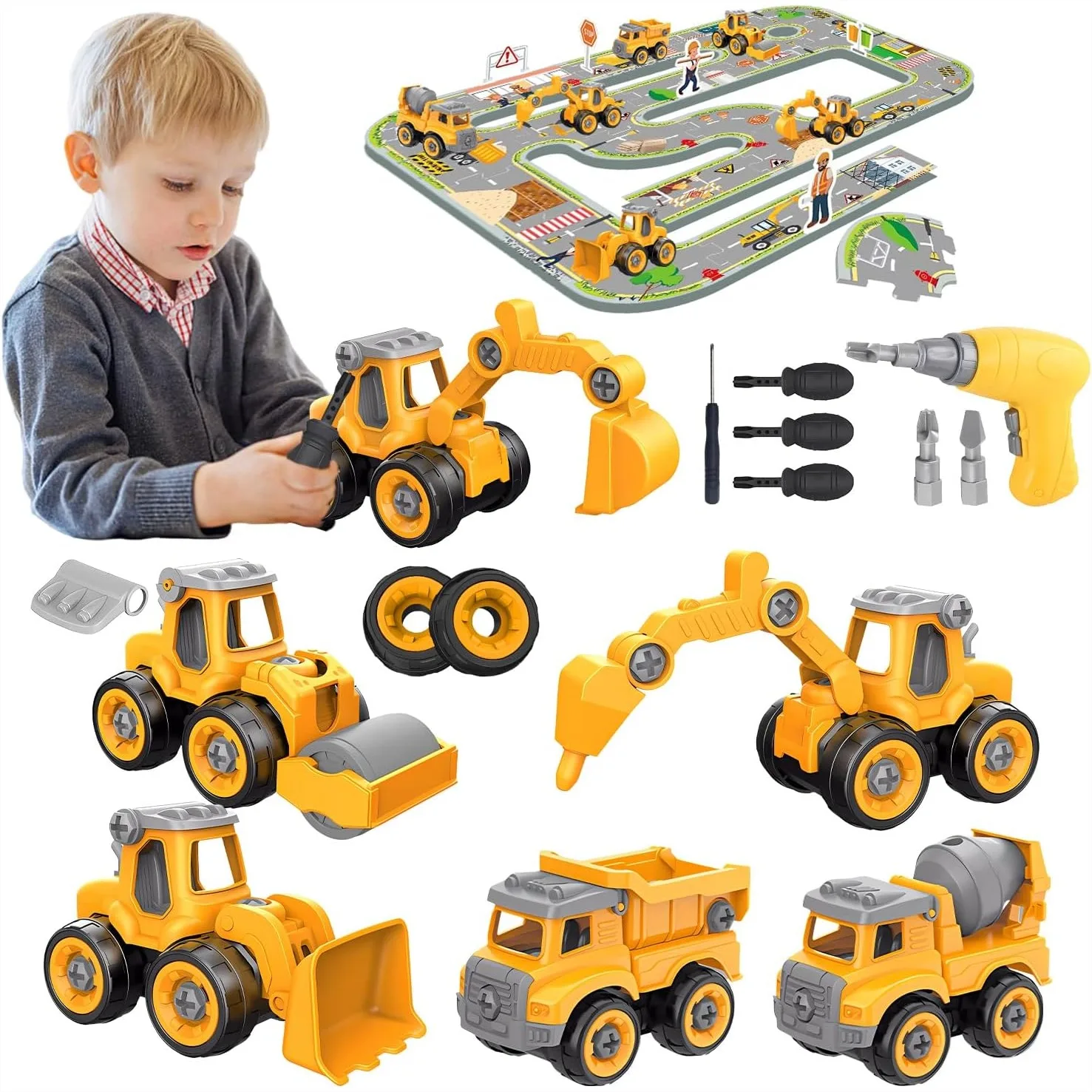 

Take Apart Construction Truck Toys for Kids 3-8, STEM Building Set with Electric Drill & Puzzles, Educational Engineering Gift