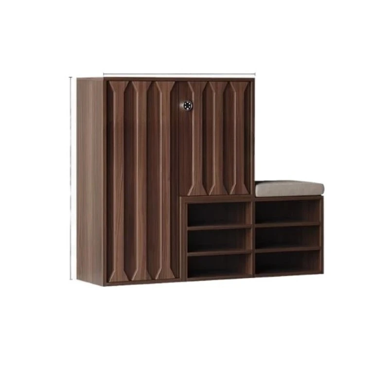 

ZF shoe cabinet household entrance solid wood home stool integrated door aisle with stool with lock locker