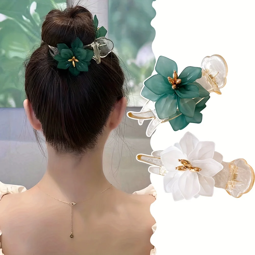 Stylish Handmade Flower Hair Clip With High Ponytail Temperament  Shark Hair Clip With Bun Hair Artifact Headdress