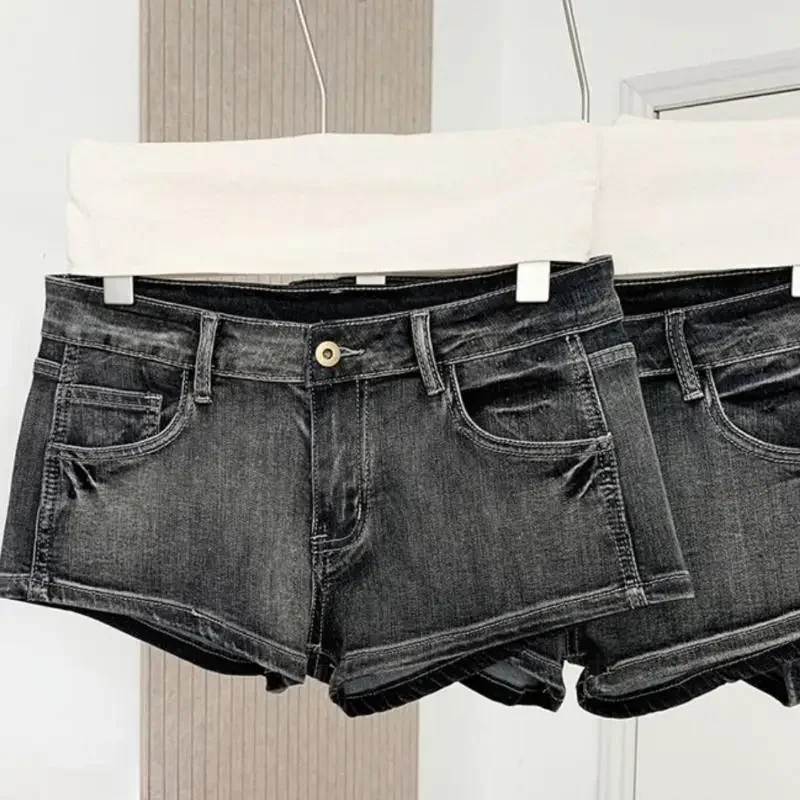 Coquette Low Waist Spicy Girl Jean Shorts Harajuku Japanese Y2K Vintage 2000S Slim Streetwear Summer Elastic Hot Jeans Trend