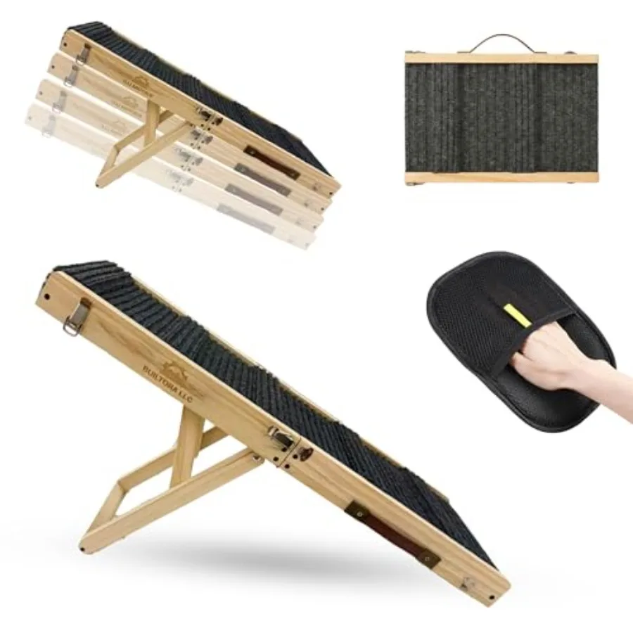 

Складная лестница-пандус для собак на кровать и диван, 4 регулируемые ступеньки для маленьких и средних собак, нескользящая ковровая поверхность, массивная сосна, модель D