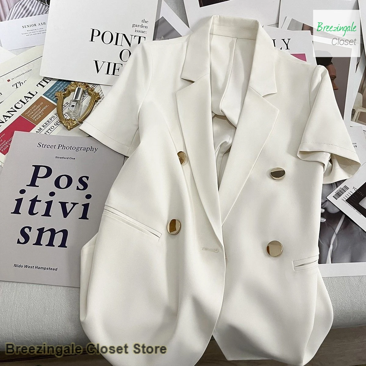 Korean-style cream-white high-quality suit jacket women's summer thin casual loose temperament jacket short-sleeved small suit