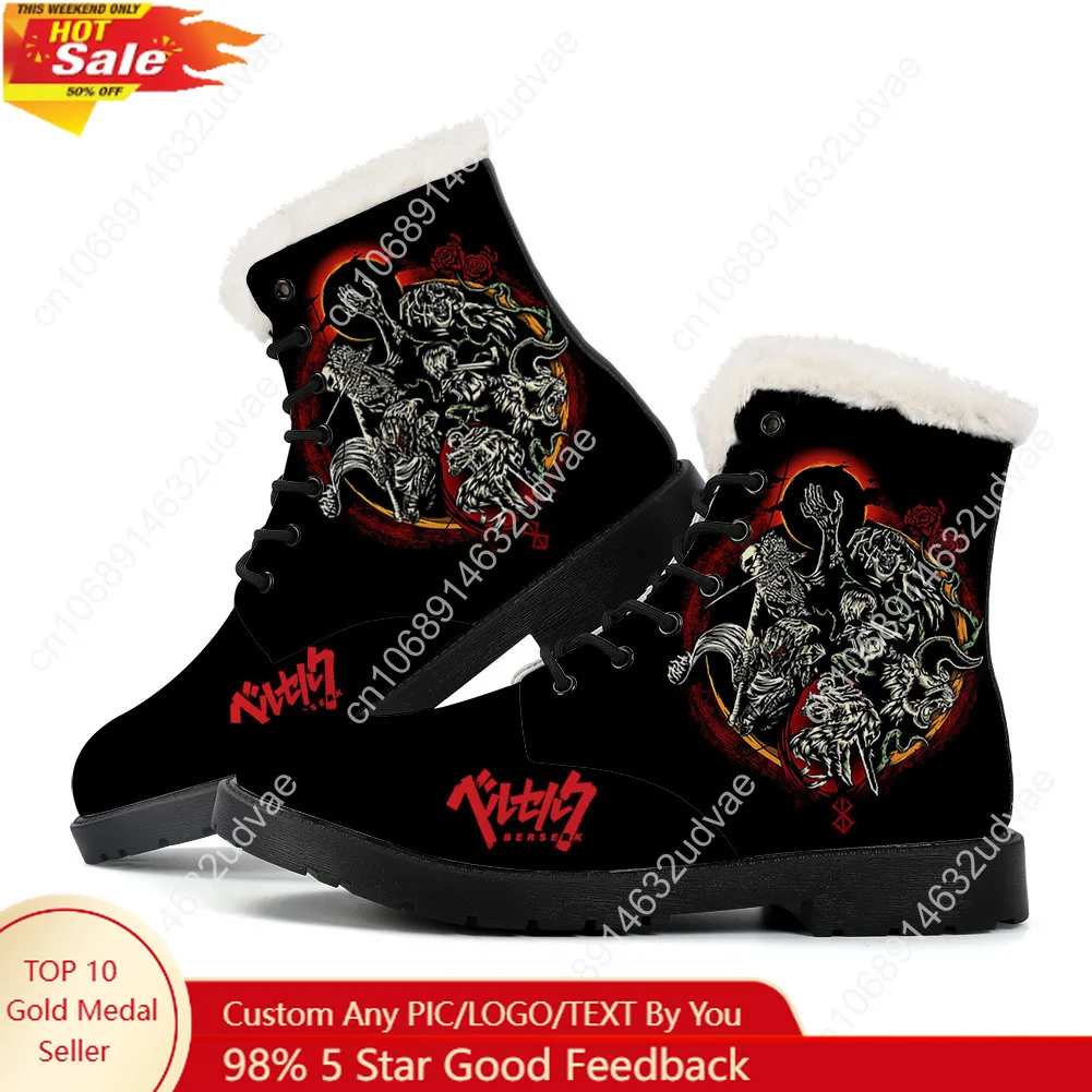 Berserk Plush Boots Mens Womens Teenager Casual Shoes Outdoor Keep Warm Leather Boot Couple High Quality Anime Tailor-made Shoe
