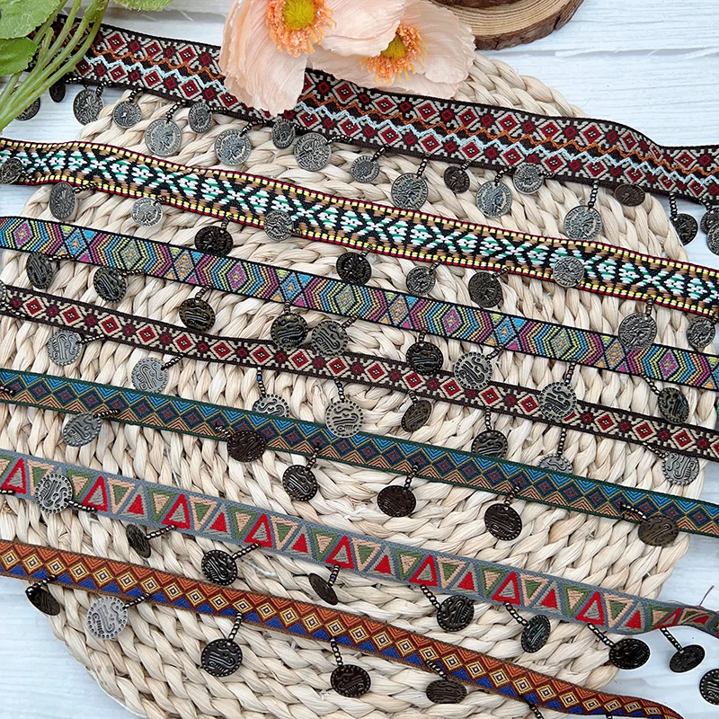 

Woven Jacquard Ribbon Lace Tassel Fringe Geometric Figure Pattern for Clothing Straps Accessory Cloth Supplies Diy Sewing 1Yard