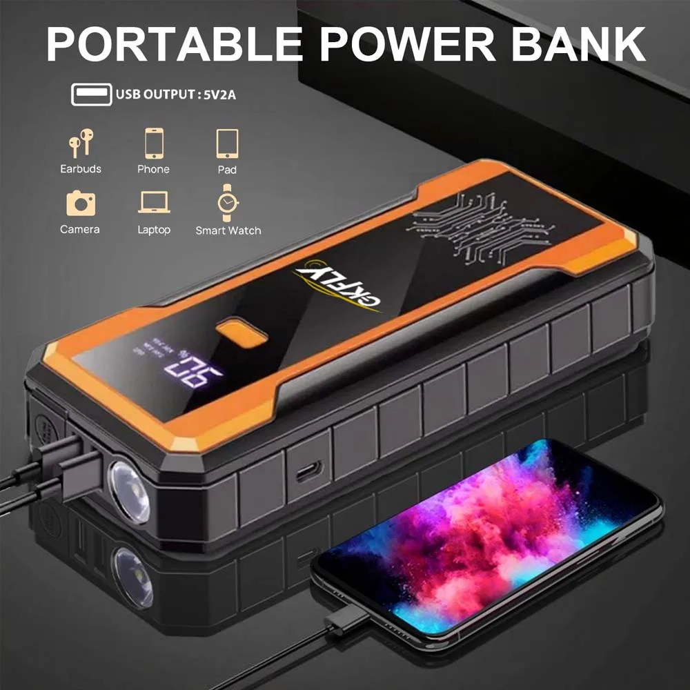 GKFLY 4000A High Power Starting 12V Device Booster Portable Car Jump Starter Cables Power Bank Car Starter Battery Charger