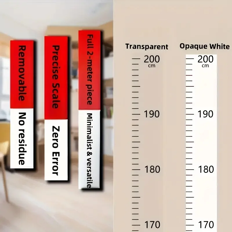 2M Wandhöhenmesskarte ohne Spuren, Transparenter Höhenmess-Wandaufkleber, Langlebig, Beschreibbar und Beweglich – Detail 5