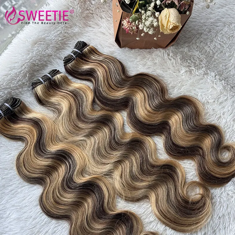 Highlight Body Wave Echthaar-Bündel 100% Brasilianisches Jungfrauenhaar 4/27/613 Honigbraune Farbe Remy-Haarverlängerungen Bündel – Detail 1